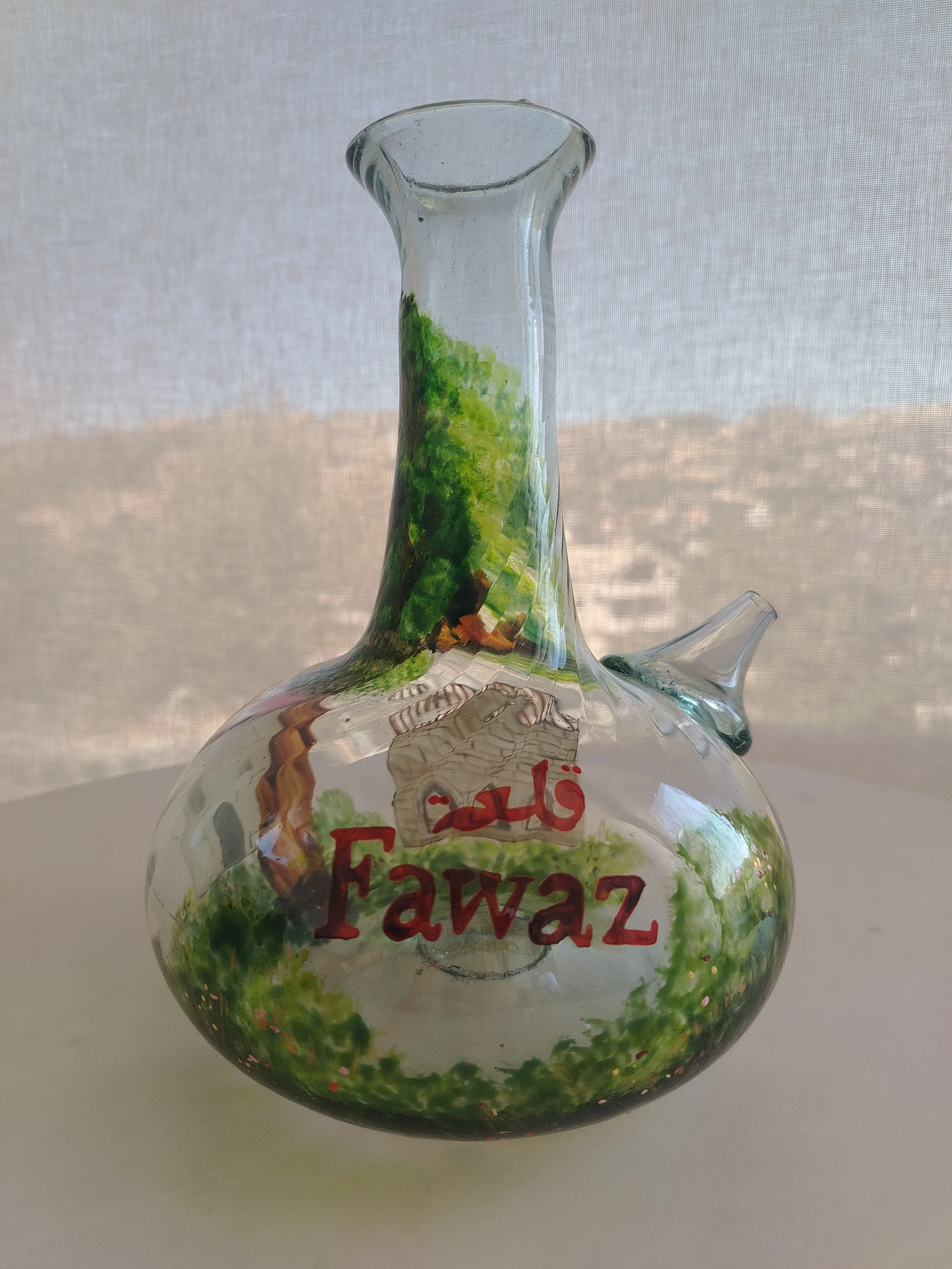 Lebanese mountain village hand-painted onto glass, the source of inspiration for every Root'ar piece